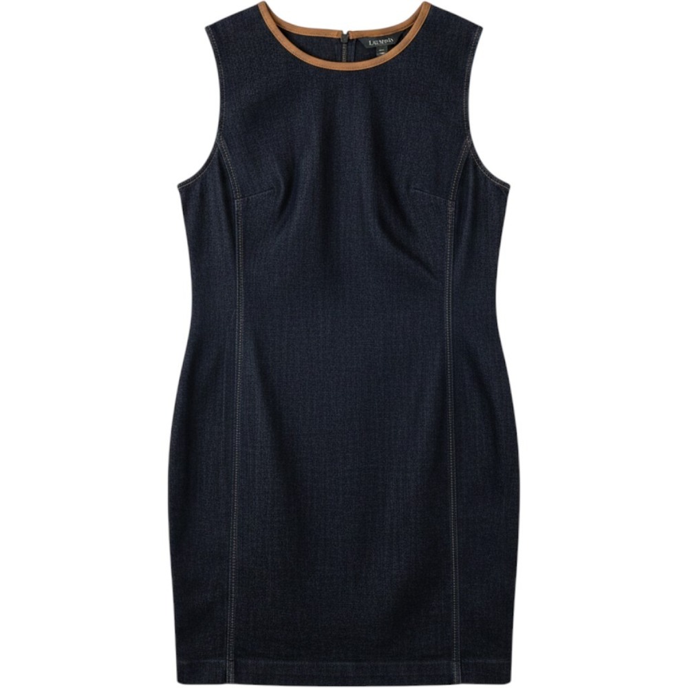 Lauren Ralph Lauren Women Indigo Denim Leather Trim Sheath Dress 14 Grove St